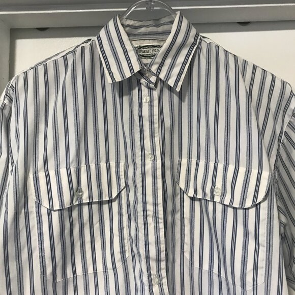 VINTAGE Separate Issue Oversized Button-up Blue & White Striped Shirt Women's 10 - Picture 3 of 4